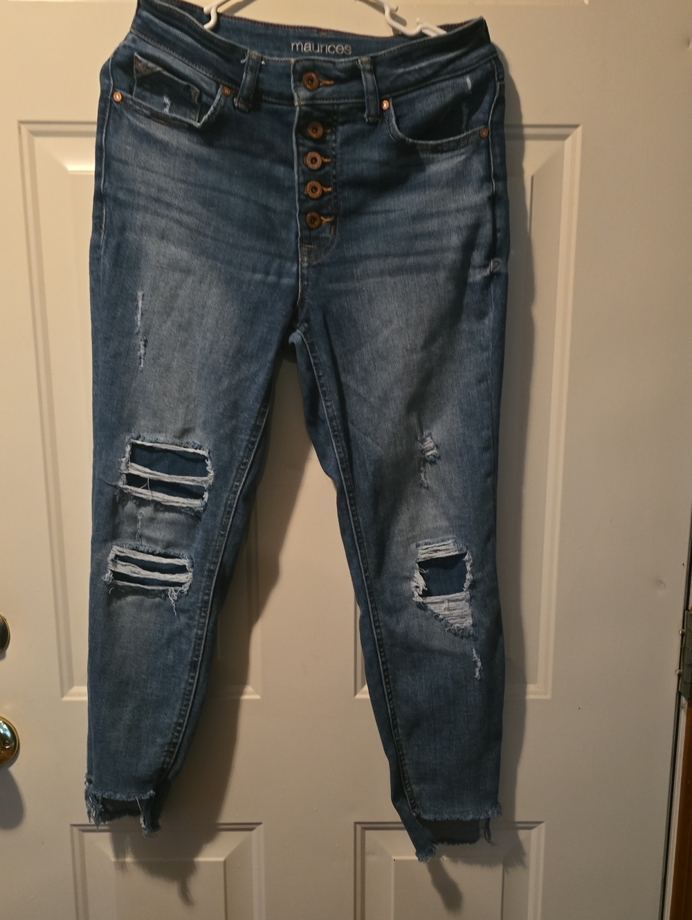 Maurices Ripped High-Rise Button-Fly Cropped Jeans - Blue Denim